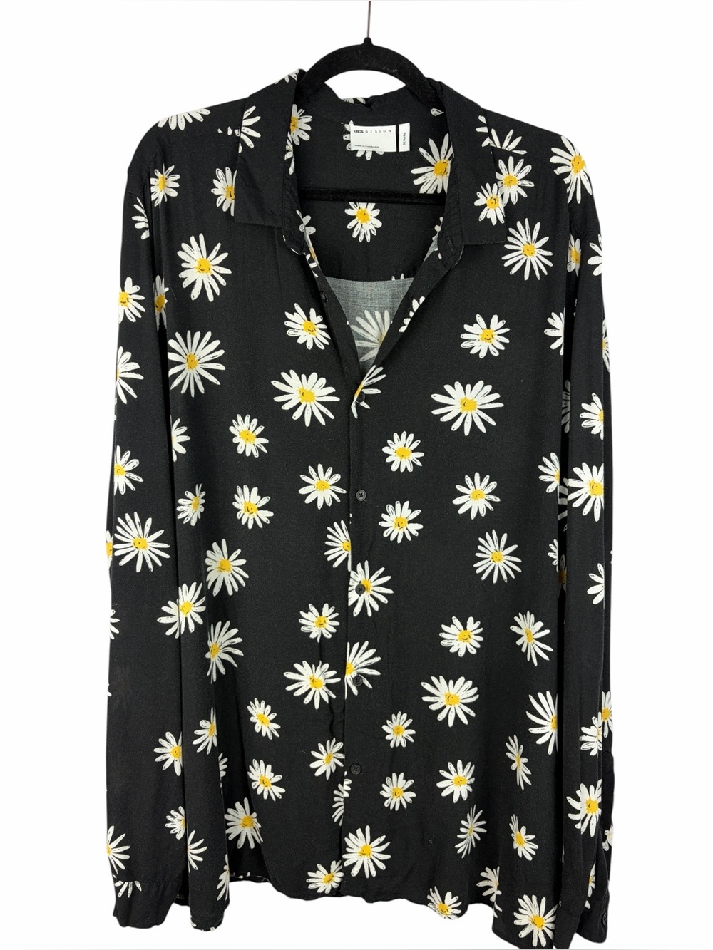 ASOS Design Black Daisy Floral Button Front Shirt Blouse Size 3XL
